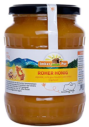 Miel cruda de ImkerPur, 1 kg, sin filtrar, no centrifugada o calentada, contiene polen de flores, cera de abeja, propóleos, pan de abejas y jalea real