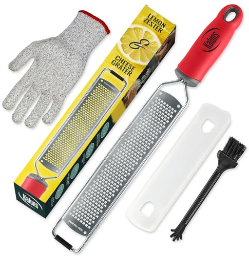 Lemon Zester & Parmesan Cheese Grater - Premium Citrus Zester Graters For kitchen W Stainless Steel, For Chocolate, Garlic, Ginger, Nutmeg, Fruits, Vegetables - Bonus Cleaning Brush & Glove