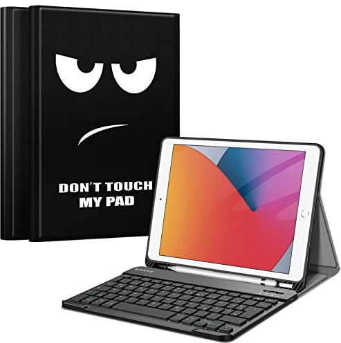 FINTIE Tastatur Hülle für iPad 10.2 Zoll (9/8/ 7 Generation - 2021/2020/2019), Schutzhülle mit TPU Rückschale, Pencil Halter und magnetisch Abnehmbarer Tastatur mit QWERTZ Layout, Don't Touch