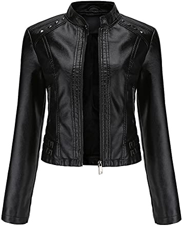 YYNUDA Women's Stylish Faux Leather Jacket With Rivets Zip Up Motorcycle Short PU Moto Biker Outwear Fitted Slim Coat