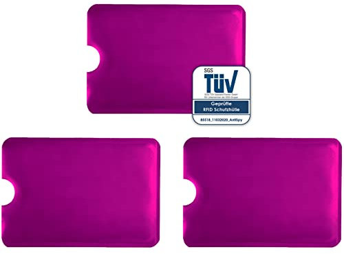 AntiSpyShop 3X RFID Schutzhüllen, TÜV geprüft, NFC Blocker - Kreditkarte, Bank EC Karte Abschirmung (Pink)