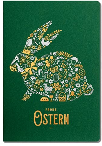 Art Nuvo Cartes de Pâques exclusives - Lot de 10 cartes de manufacture en vert - 120 x 170 mm - Motifs de Pâques dorés et prédécoupés - Fabriqués en papier mat - Inserts et enveloppes beiges