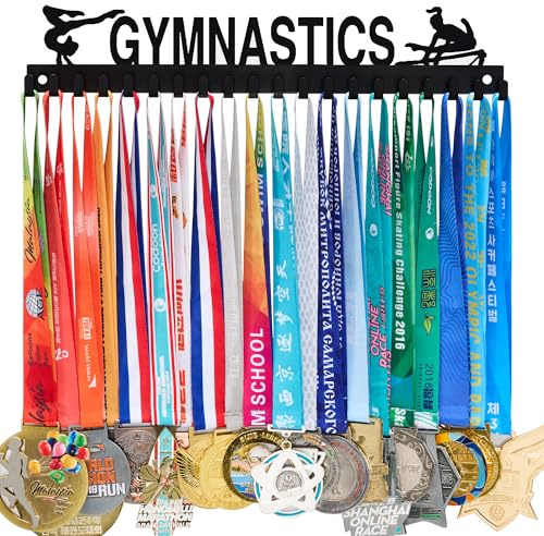 Goutoports Medal Holder Display Hanger Rack Frame for Sport Race Runner - Gymnastics for Girls 01 - Sturdy Black Steel Metal Over 60 Medals Easy to Install…