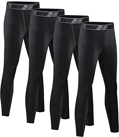 HOPLYNN 4 Pack Youth Boy’s Compression Pants Leggings Tights Quick Dry Athletic Base Layer Under Pants Gear for Kid’s Football Basketball Sports -4 Black-L
