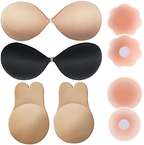 BDSHUNBF 5 Pack Sujetador Invisible y Sin Tirantes, Adhesivo Push Up Sin Espalda, Reutilizable para Las Mujeres
