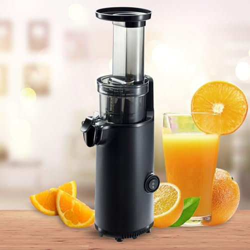 JuiceInstant Extractor de zumo - Exprimidor lento silencioso de prensado en frío, funcion licuadora para frutas y verduras, extracción de nutrientes, espacio pequeño (Negro)