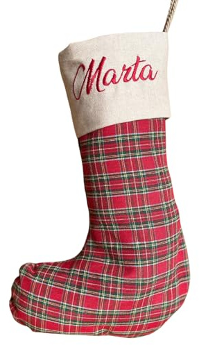 Calza Befana Personalizzata con Nome Ricamato – Calza Natalizia Artigianale in Tartan Rosso – Calza della Befana per Bambini e Adulti – Regalo Personalizzato Natale