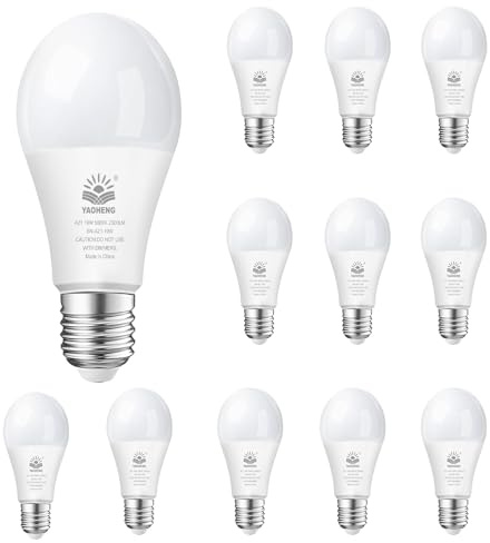 YAOHENG A21 LED Light Bulb, 150 Watt Equivalent LED Bulbs, 19W 5000K Daylight, 2300 Lumens, Non-Dimmable, E26 Base, Super Bright Light Bulb Indoor, Energy Efficient ETL Listed, 12-Pack
