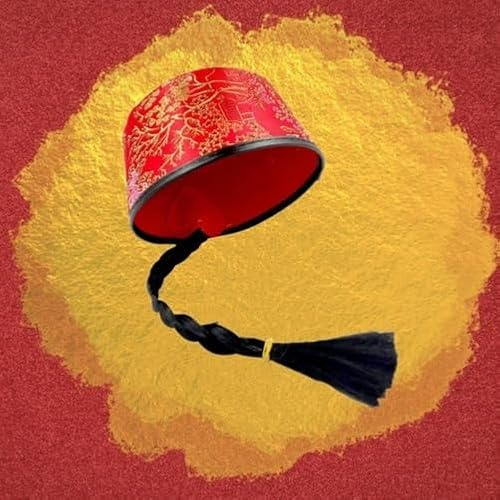 labreeze Traditional Chinese Red Mandarin Hat with Hair for Adults | Festive Chinese New Year Costume Accessory