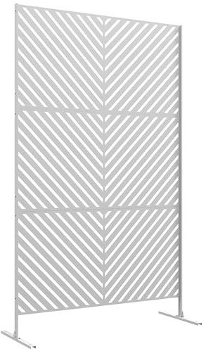 Outsunny Biombo de Exterior Separador de Ambientes con 3 Piezas Patrón de Triángulo Invertido con Marco de Acero Pantalla de Privacidad para Patio Terraza Jardín 122x45x198 cm Blanco