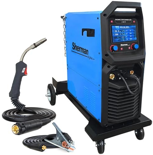 Sherman DIGIMIG 350 COMBO LCD - Saldatrice Inverter Professionale 400 V - Sinergia - MIG/MAG, MMA, TIG Lift, Filo Animato - Saldobrasatura - Alimentatore con 4 Rulli e Telaio Mobile