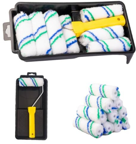 FTXanty Rouleau de Peinture Set 12 pcs Pinceau Rouleau Peinture Murale 10cm Couverture de Rouleau de Peinture Microfibre Cadre de Rouleau de Peinture + Bac de Peinture pour Art DIY