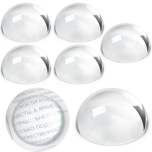 Briwooody 6 Pcs Crystal Dome Magnifier Paperweights Glass Paperweight Reading Magnifying Glass Clear Optical Half Ball Lens for Office Desk Home Gift (2.36 Inch)