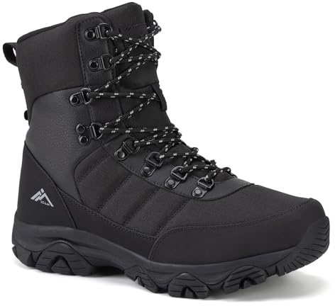 CC-Los Men's Snow Walking Boots | Winter Waterproof Hiking Boot | Segmented Insulation Warm Fur Lined | Black Size 6-13