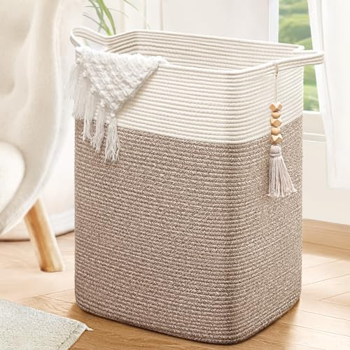 Laundry Basket, Laundry Bin, Large Laundry Hamper, Blanket Basket for Living Room, Tall Woven Storage Baskets for Toys, Towels, 41 x 33 x 56 cm, Jute