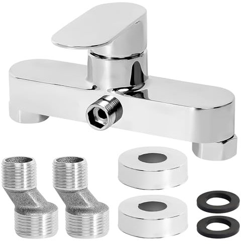 Mitigeur Monocommande Douche Chromé, Robinet Mitigeur de Douche Mural Robinet de Douche Monocommande, Robinet Baignoire Mitigeur Douche Mural Raccord Fileté pour Flexible en G1/2
