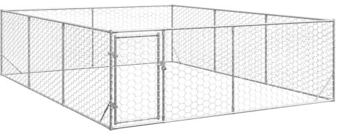 vidaXL Outdoor Galvanised Steel Dog Kennel with Lockable Door - Spacious Pet Cage 3x4x1m for Safe Outdoor Use