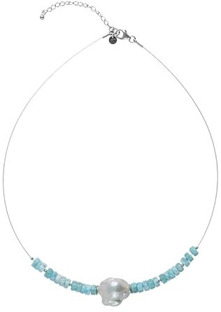 Cavill Schicke Aquamarin & Barock Perlen Silber Halskette