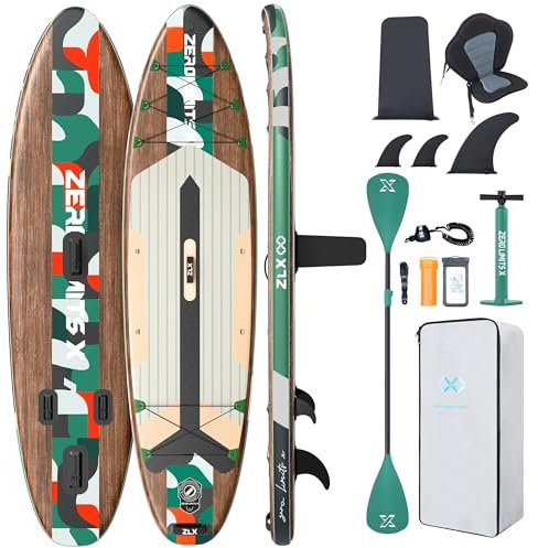 ZLX SUP Board mit Sitz Stand up Paddling Board 320cm Stabil Aufblasbares Paddle Board für Erwachsene Familien Anfängerfreundlich, Anti-Rutsch Deck, Pumpe