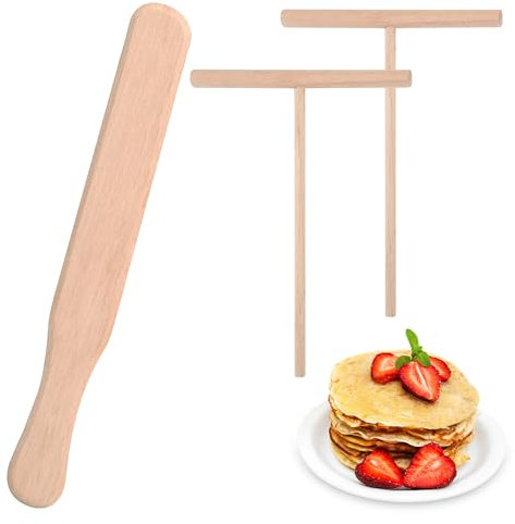 Yesaler Spatola per Crêpes 3 Pezzi Distributore di Crêpes con Spatola in Legno Strumento da Cucina per Crepes Frittella Omelette