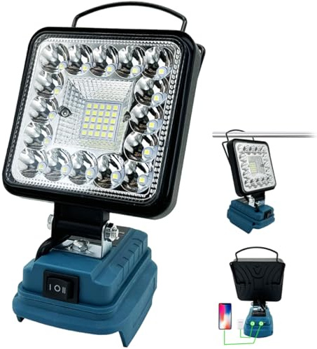 Akkulampi för Makita 18 V batteri, 48 W, 4800 lm, LED-arbet, strålkastare, bärbar lampa, byggplat, med 2 USB för camping, bilreparationer, nödsituationer, ersättning för Makita DML816