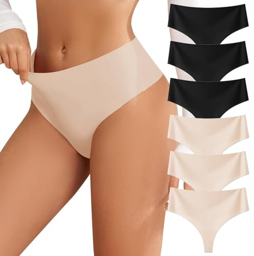 EWIGELIEBE Lot de 6 strings sans coutures pour femme Sous-vêtements invisibles respirants et doux Taille haute S-XL