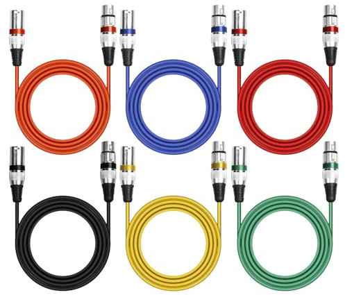 SUNOYA 6 Pack Cable XLR, Cable De Micrófono XLR, 3 Pines Macho A Hembra Cable De Cable De Micrófono Para Micrófono, Mezclador, Altavoz (2M)