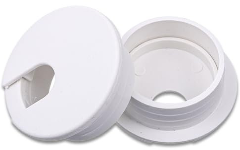 Prasacco 2 pasacables para escritorio, pasacables de 35 mm con 1 sierra perforadora, cubierta de plástico para agujeros de escritorio de color blanco para mesa de ordenador, mesa de trabajo, mesa de