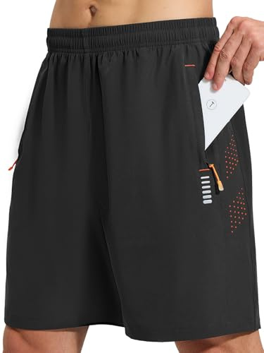 Gaiatiger Men’s Shorts Quick Dry Sports Gym Running Short with Zip Pockets