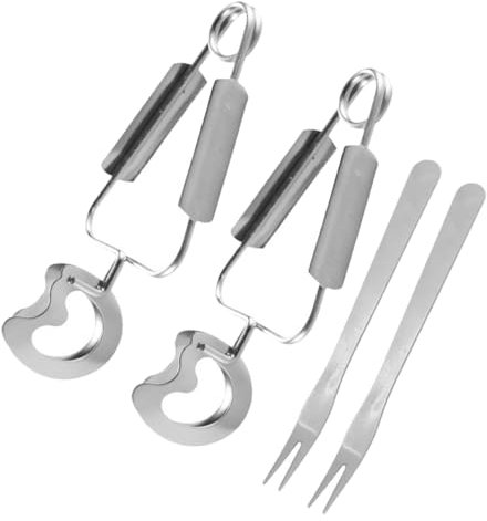 ULTECHNOVO Stainless Steel Food Tongs and Carving Forks Set, 4 Pieces Mini Kitchen Serving Clips, Non-Slip Snail and Steak Utensils for Seafood, Appetizer, and Grill Use