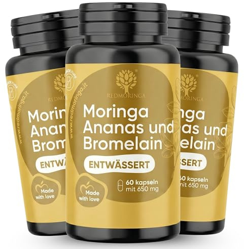 Bromelina Forte Drenante 5000 GDU - NUOVA FORMULA 100% Naturale Drenante Anticellulite | Bromelina Integratore Cellulite con Moringa Bio e Ananas | 180 Capsule Vegane Made in Italy | RedMoringa