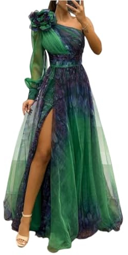 Generico Abiti da Cerimonia Donna Lunghi Eleganti Abito da Sposa Chiffon Sera con Corsetto Tubino Vestito Floreale Maniche Lunghe Abiti Ancho Taglie Forti Sposa Ropa 2#Verde Scuro XL