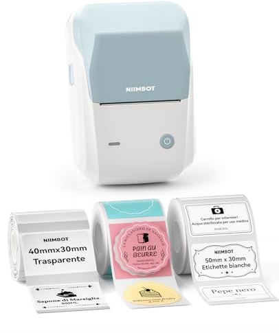 NIIMBOT B1 Etichettatrice Bluetooth con Etichette con 3 rotoli di etichette larghe,Stampante Etichette Adesive, Compatibile con iOS Android e PC, per Ufficio Negozio Casa Cucina(Blu)