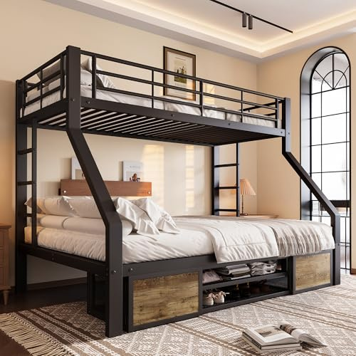 NovaFurnish Etagenbett 90 x 200 cm+140 x 200 cm, Kinderbett, mit Schuhschrank, Staufächern, Sicherheitsgeländer, Leiter, EN747-zertifiziert, ohne Matratze (Schwarz)