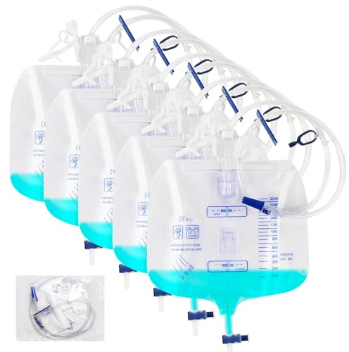 5 bolsas de orina de 2000 ml, bolsas de orina con tubo de 1 m, bolsas para catéter para incontinencia, sistemas de drenaje cerrados, escala clara de lectura, tubo de pared gruesa para un control