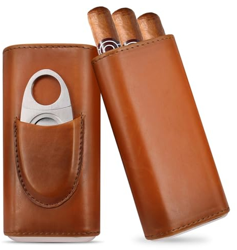 BORDEAG Étui à Cigare Boîte à Cigares en Cuir, Étui à CigaresEn Cuir avec CoupeCigares pour Cigares 3, Cave à Cigare Portable pour Voyage Court Cadeau pour Homme