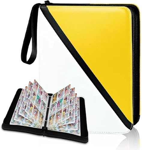 9 Pocket Card Binder With Zipper, Binder Holds 900 Cards, Card Collection,Durable Zipper-bound Card Binder Album With Top-opening Inner Pages, Folder For Collectible Games, Sports, TCG (Yellow)