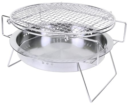 HUIOP Bärbara Runda Grillar i Rostfritt Stål, Hopfällbar Grill för Camping och Picknick (Stor 30 * 19,5)