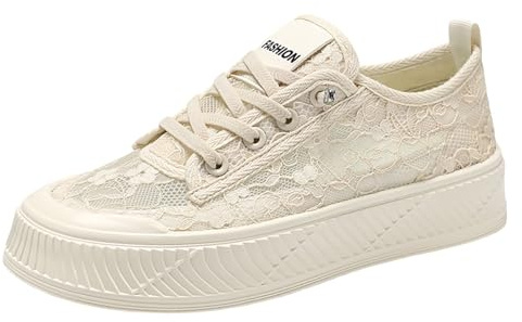 Chaussures dirndl blanches en dentelle pour femme - Chaussures de loisirs brodées - Chaussures de loisirs confortables et respirantes - Pour fête de la bière - Chaussures de marche pour mariée