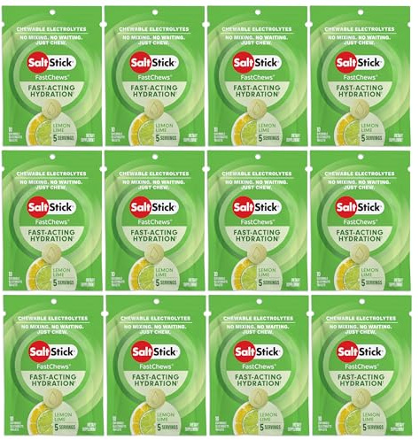 SaltStick Pack de pastilles Electrolyte à croquer Fastchew - saveur Citron - 12 sachets de 10 pastilles