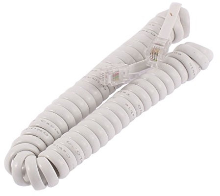 sourcing map Cordon combiné téléphonique Câble téléphone Spirale 4P4C 2m Longueur Blanc