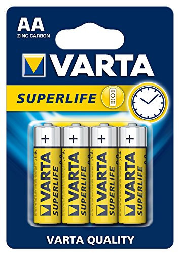 VARTA 10500406 - Superlife Zinc-Carbon Battery AA / R6 with 1.5 Volt, Set of 4, Capacity 1000 mAh, Ideal for Low Current Devices
