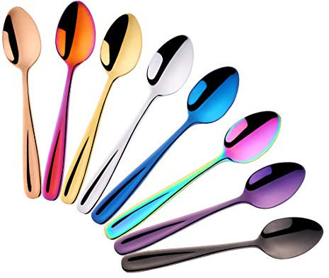 SBOMHS 8 Pezzi Cucchiaino Colorato Cucchiaio da Dessert Cucchiaino da caffè in Acciaio Inossidabile