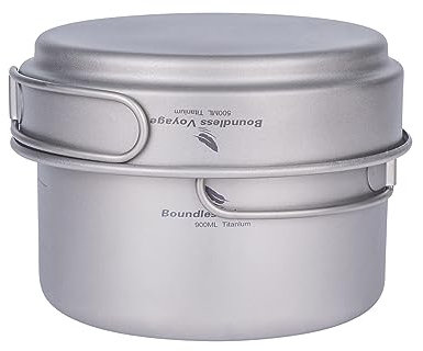iBasingo Ti1585I Ensemble de casseroles de Camping en Titane avec poignée Pliable pour extérieur, soupire, Bol à Frire, poêle à Frire ultralégère