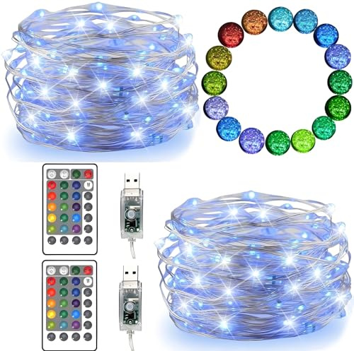 FANSIR LED String Lights, 2 Set 50 Led USB Powered Multi Color Changing String Lights with Remote, 4 Modes Twinkle Fairy Lights for Indoor Outdoor Garden Party Wedding Christmas Decor (16 Colors)