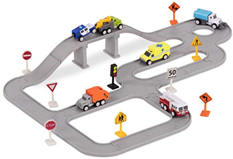 DRIVEN by Battat - Squadra cittadina sicura e pulita (57 pezzi) - Playset di auto giocattolo per bambini - Playset città da 57 pezzi - Binari collegabili - 3 anni +