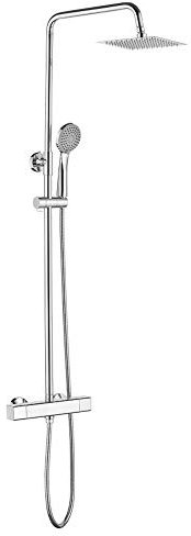 Ibergrif M21811 Colonna Doccia Termostatico, Doccia Soffione Completo, Set Doccia con Soffione e Doccetta, Asta per Doccia Regolabile a Muro, Termostato, Asta Tubo Flessibile, Cromo, Argento