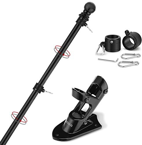 Yeesun Flag Pole,6FT American Flag Pole & Bracket-Flagpoles for 3 x 5 Flags Holder for House Porch & Outdoor,Tangle Free and Wall Mount Flag Pole Kit (Without flag,Black)