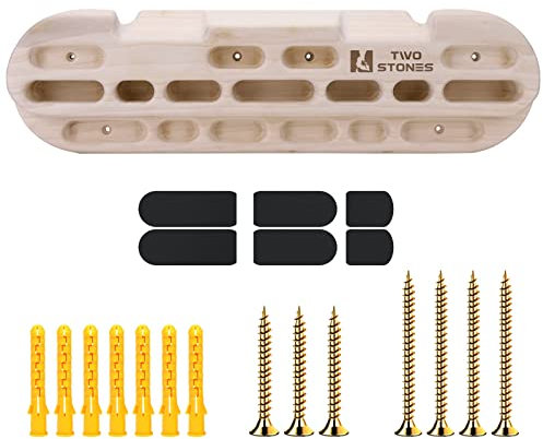 TWO STONES Klettern Hangboard Klettertraining als Klettern Griffbrett mit Krügen, Steigungen und Kanten, Taschen als Türmontierte Trainingsstation Klettern Klimmzugstange (CJ-HB2001BX, Buchsbaum)