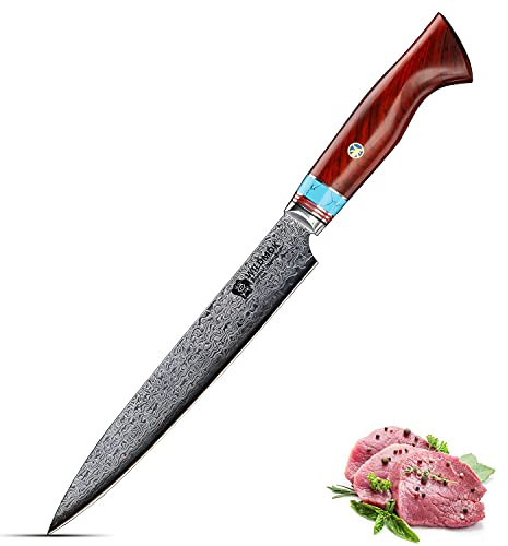WILDMOK Förskärare professionell 20,7 cm kökskniv premium damaskkniv handgjord kökskniv 67 lager rostfritt stål damaskerad, mycket vass köttkniv av damaskstål